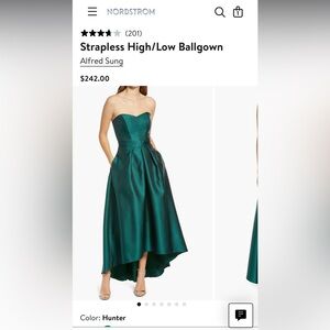 Alfred Sung Hunter Green High Low Formal Dress Size 12